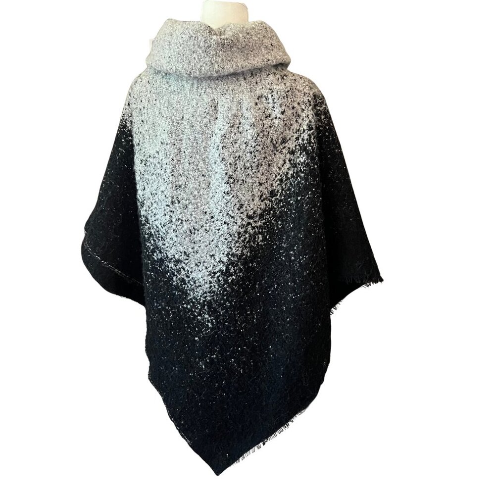 Ann Taylor Ombre Shawl Collar Poncho Cape One Size Gray Black Gradient Tie Front - Picture 4 of 6